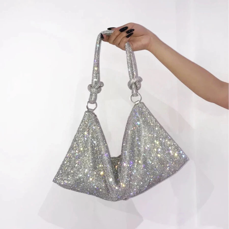 Sac à bandoulière type hobo de créateur de luxe, fait main, sac de soirée/clutch brillant avec strass, pochette en cristal, sac à main et sac hobo.