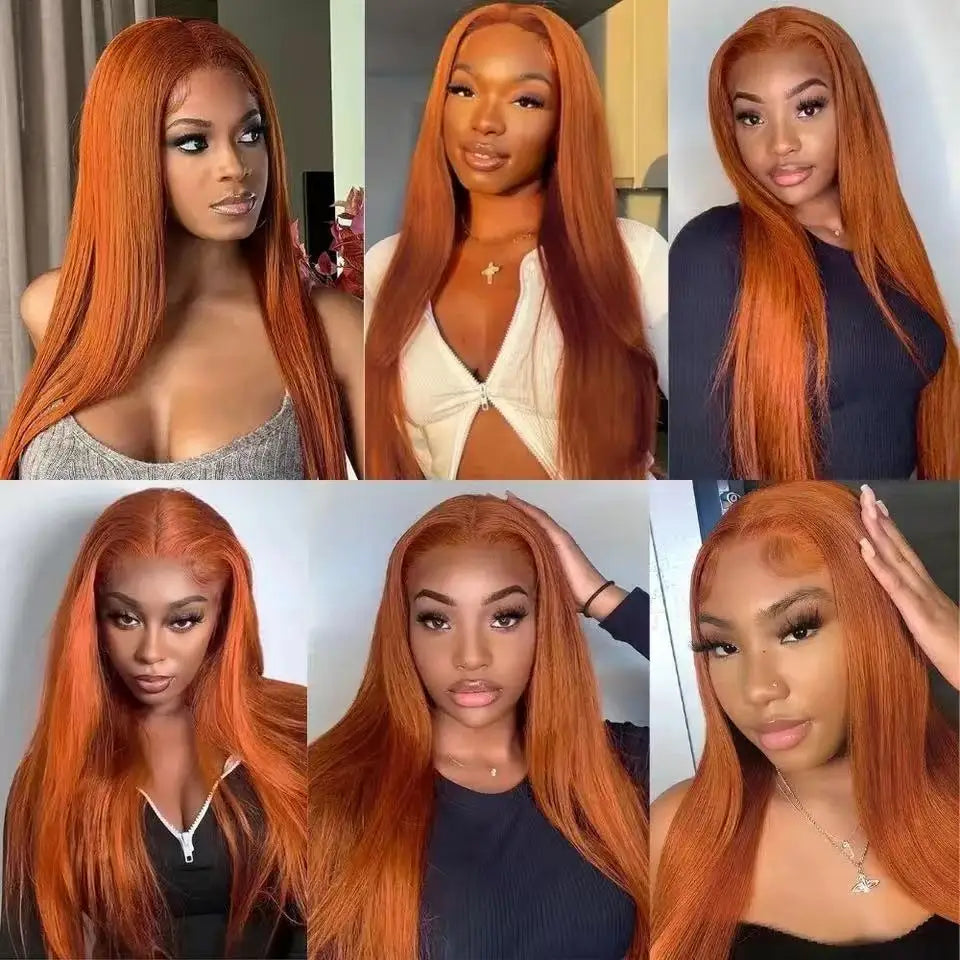 Perruque lace front synthétique lisse couleur Ginger Orange et Blond Miel – 13x4x1 pour femme, fibre résistante à la chaleur, usage quotidien, soirée et mariage