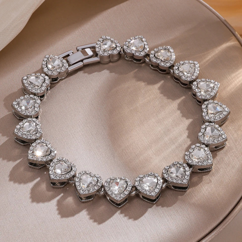 Yupsk Ensemble de bracelets tennis à strass géométriques en forme de cœur, style Hip Hop, pour femmes et hommes, bijoux empilables tendance punk urbain