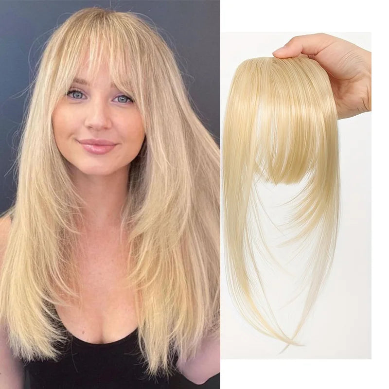 Frange à clipser en cheveux synthétiques, frange vaporeuse coupée avec favoris, aspect naturel marron foncé pour femmes, tenue de fête quotidienne