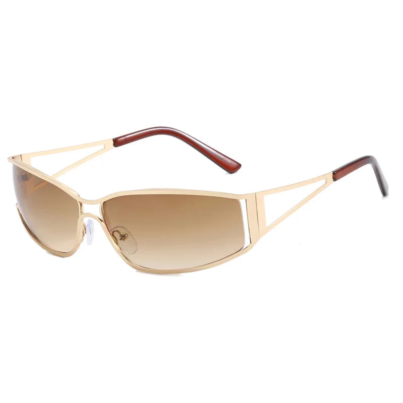 Lunettes de soleil Y2K pour femmes et hommes, surdimensionnées, de marque, avec verres dégradés, style steampunk, lunettes de soleil miroir
