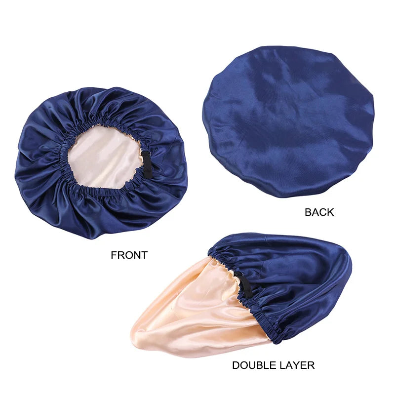 Bonnet en Satin pour dormir, Bonnet en soie réglable pour cheveux bouclés, Double couche, grand bonnet de sommeil doublé en Satin pour femmes