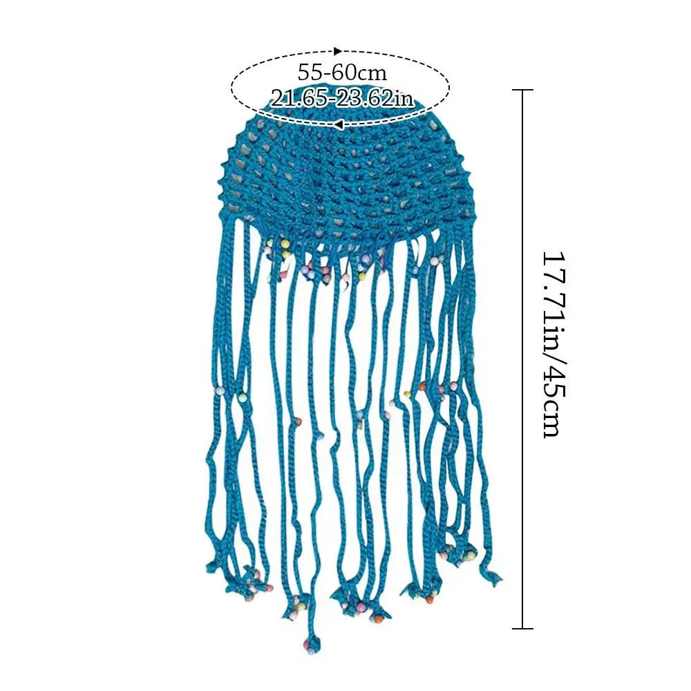 Chapeau tricoté ajouré respirant, béret Y2k fait à la main avec perles et pompons, chapeaux décontractés au Crochet pour femmes