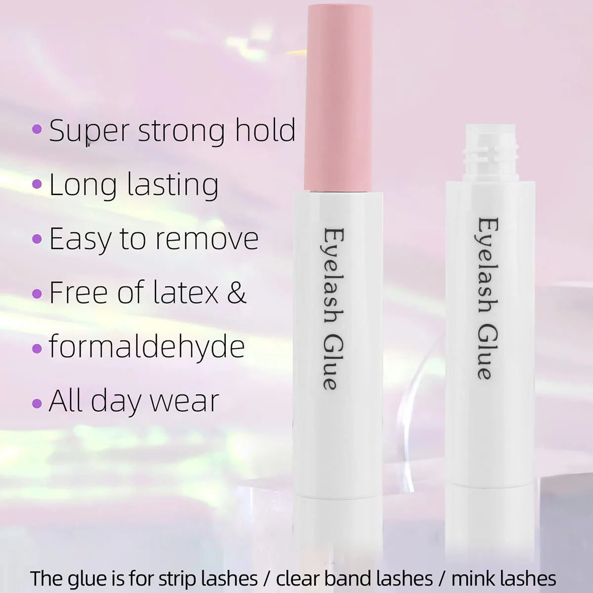 olle pour faux cils auto-application – Colle pour cils à forte adhérence, longue tenue, séchage rapide et résistante à l’eau. Formule conçue pour faciliter la pose des faux cils, avec une bonne fixation durable.
