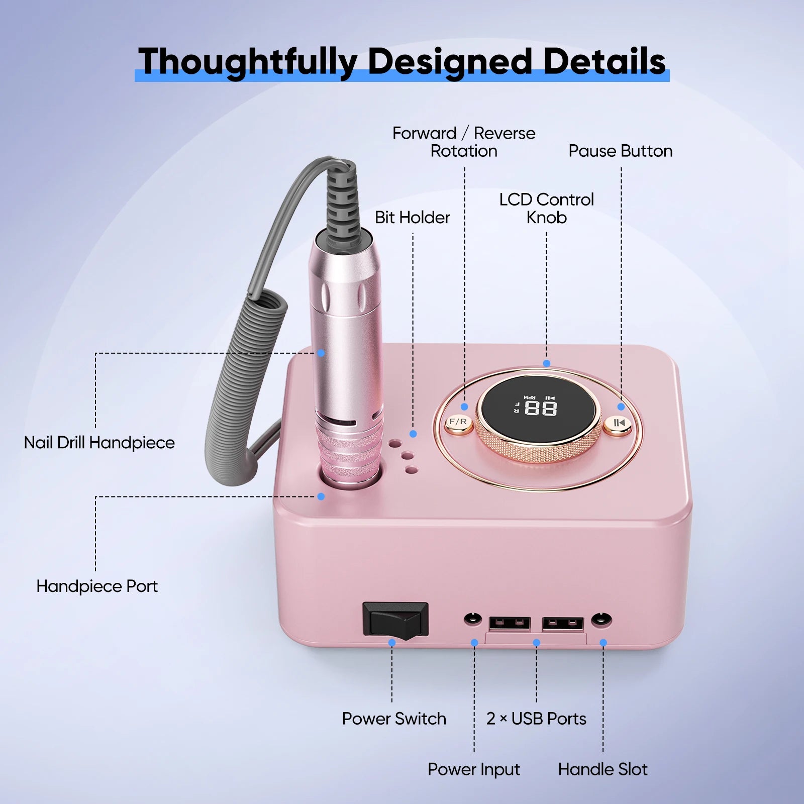 Perceuse à ongles électrique 35000 tr/min, Machine de manucure professionnelle avec moteur sans balais, ensemble de ponceuse à ongles, équipement de polissage pour Salon de manucure