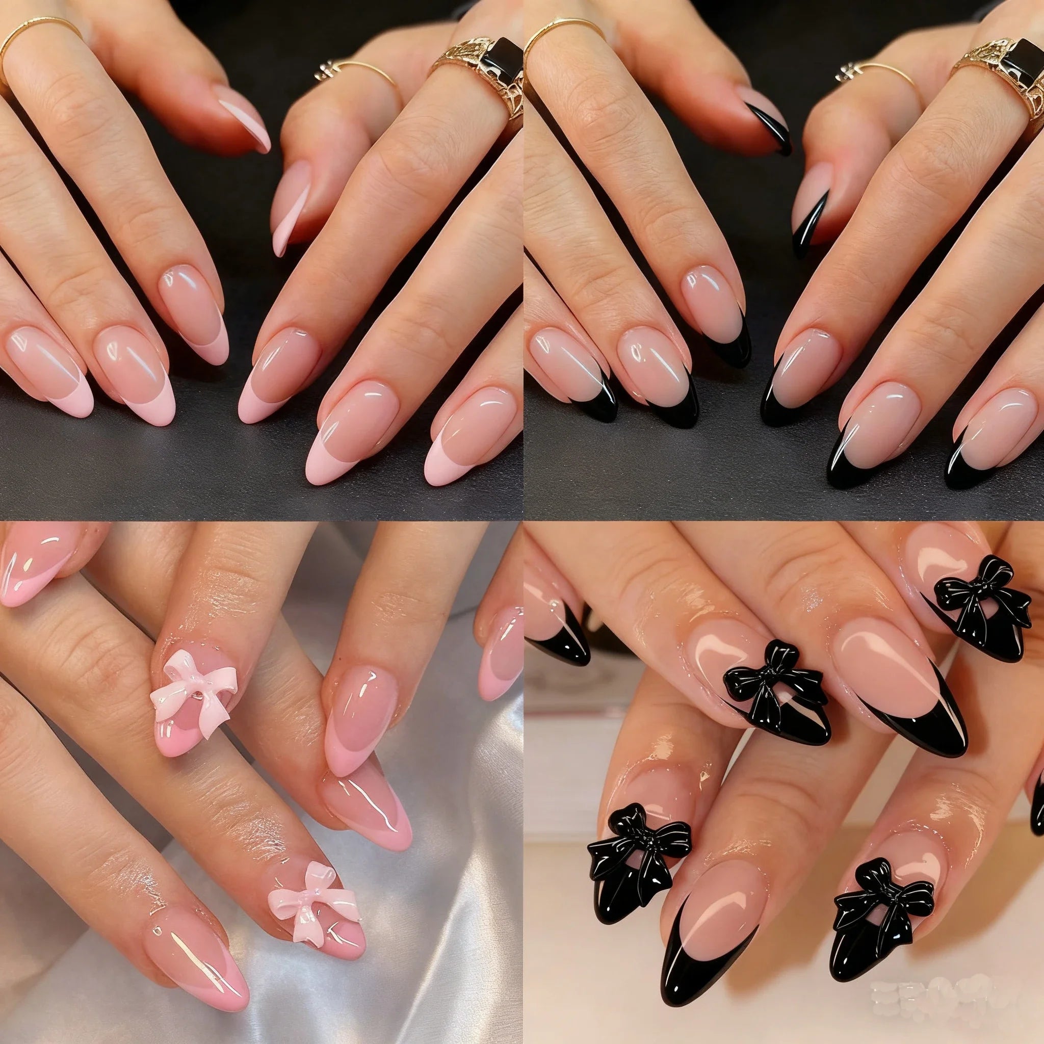 Faux ongles moyens avec pendentif à nœud 3d, 96 pièces, ongles acryliques en forme de cœur, strass, ongles pour femmes entièrement coupés