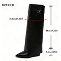 Bottes hautes jusqu’aux genoux en cuir PU noir pour femme, bottes sexy à bout pointu et tige droite, style punk féminin, bottes longues à talons compensés hauts pour femme.
