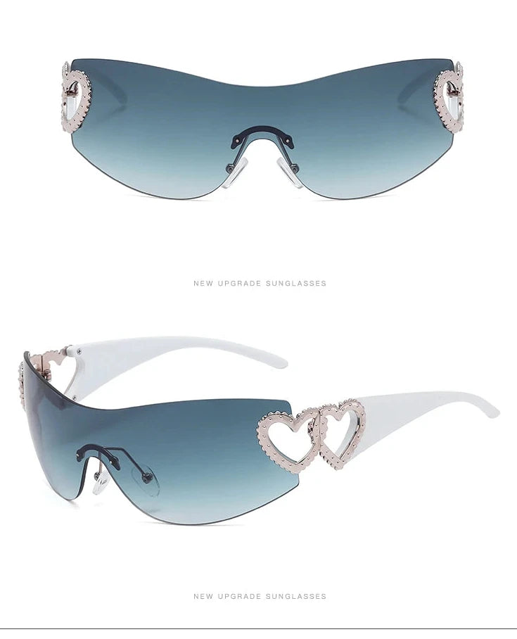 Lunettes de soleil de cyclisme sans monture pour hommes et femmes, lunettes de soleil rondes des années 2000, lunettes punk une pièce, nuances de mode, Y2K, ChimGradient