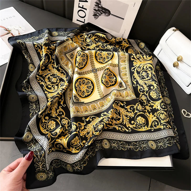 Écharpe Pashmina en soie imprimée pour femmes, châle carré, bandeau décoratif, Design de luxe, Bandana, nouvelle mode 70x70cm, 2026