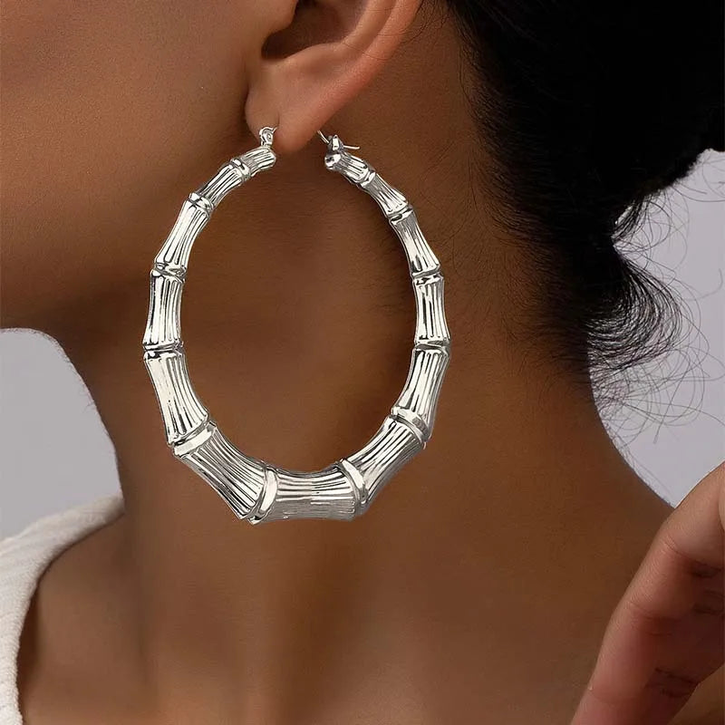Grandes boucles d'oreilles en bambou pour femmes, exagérées, à la mode, couleur or, cercle rond géométrique, bijoux cadeaux de fête