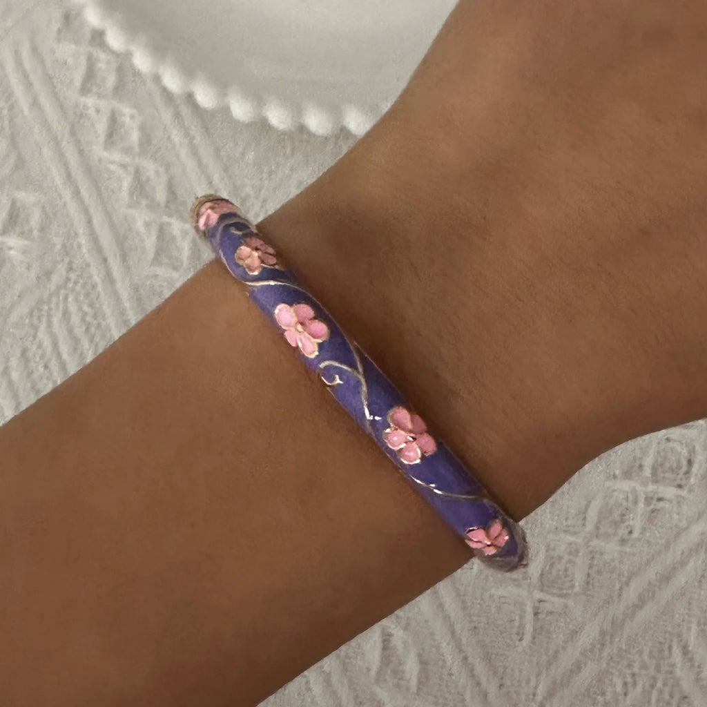 Bracelet élégant en émail goutte d'eau à texture florale pour femme, plaqué or rétro, avec zircon floral et motif œil porte-bonheur, bijou de fête