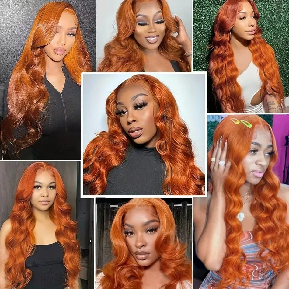 Perruque Lace Front HD 40 pouces 350Ginger Body Wave 13x4 13x6 en cheveux humains colorés pour femmes, pré-épilée, densité 250%