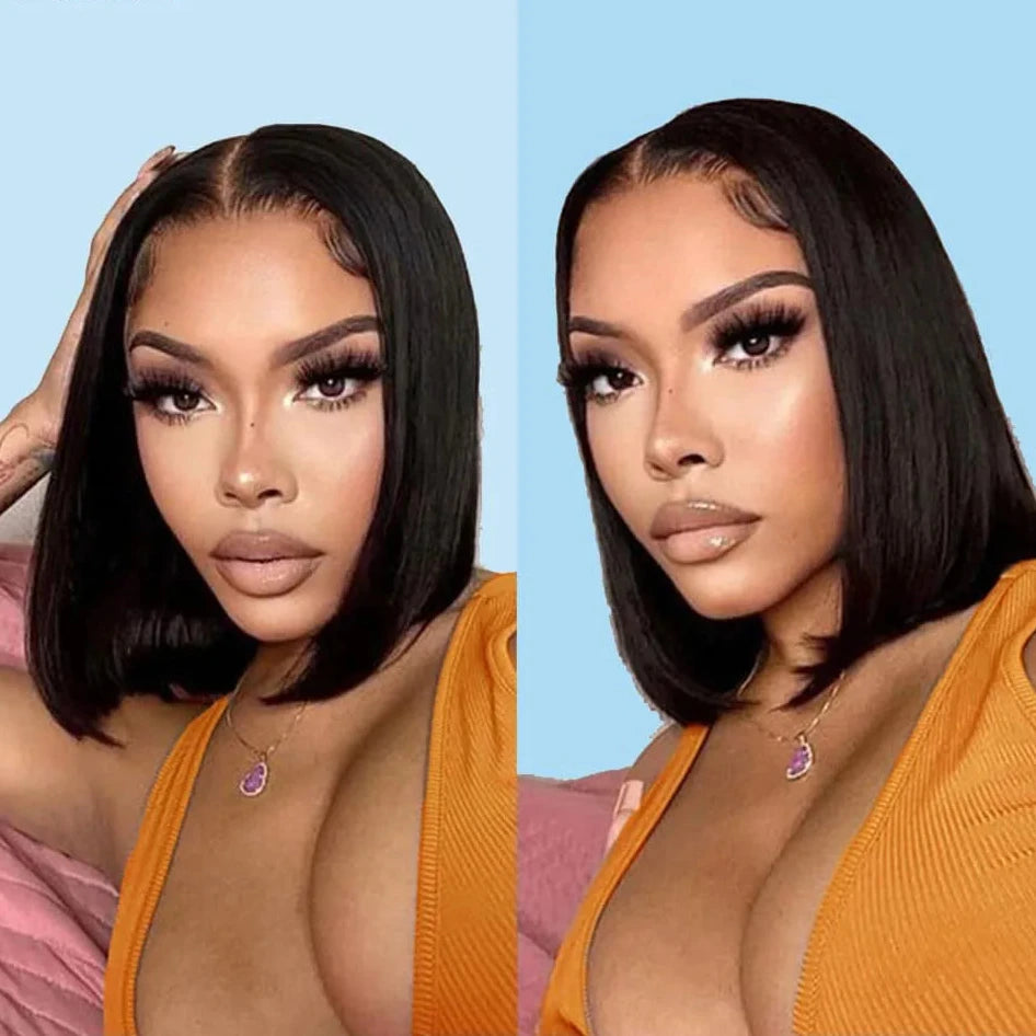 Perruque Bob Lisse Premium 250 % de Densité – 100 % Cheveux Humains, Sans Colle (Glueless), Prête à Porter, Lace Closure 4x4 pour un Effet Naturel ✨