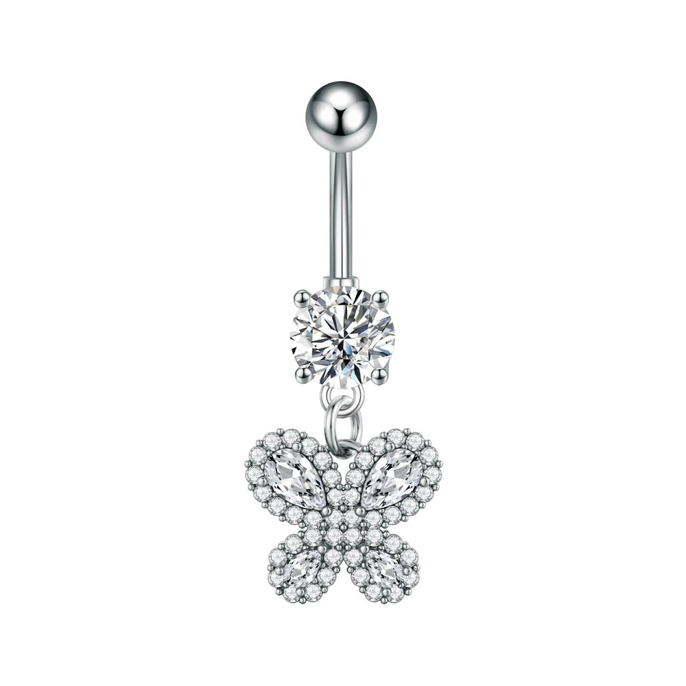 Anneaux de nombril série couleur or, carillon éolien, fleur pendante, cœur, anneau de ventre en acier inoxydable, bijoux de perçage de nombril, 1 pièce
