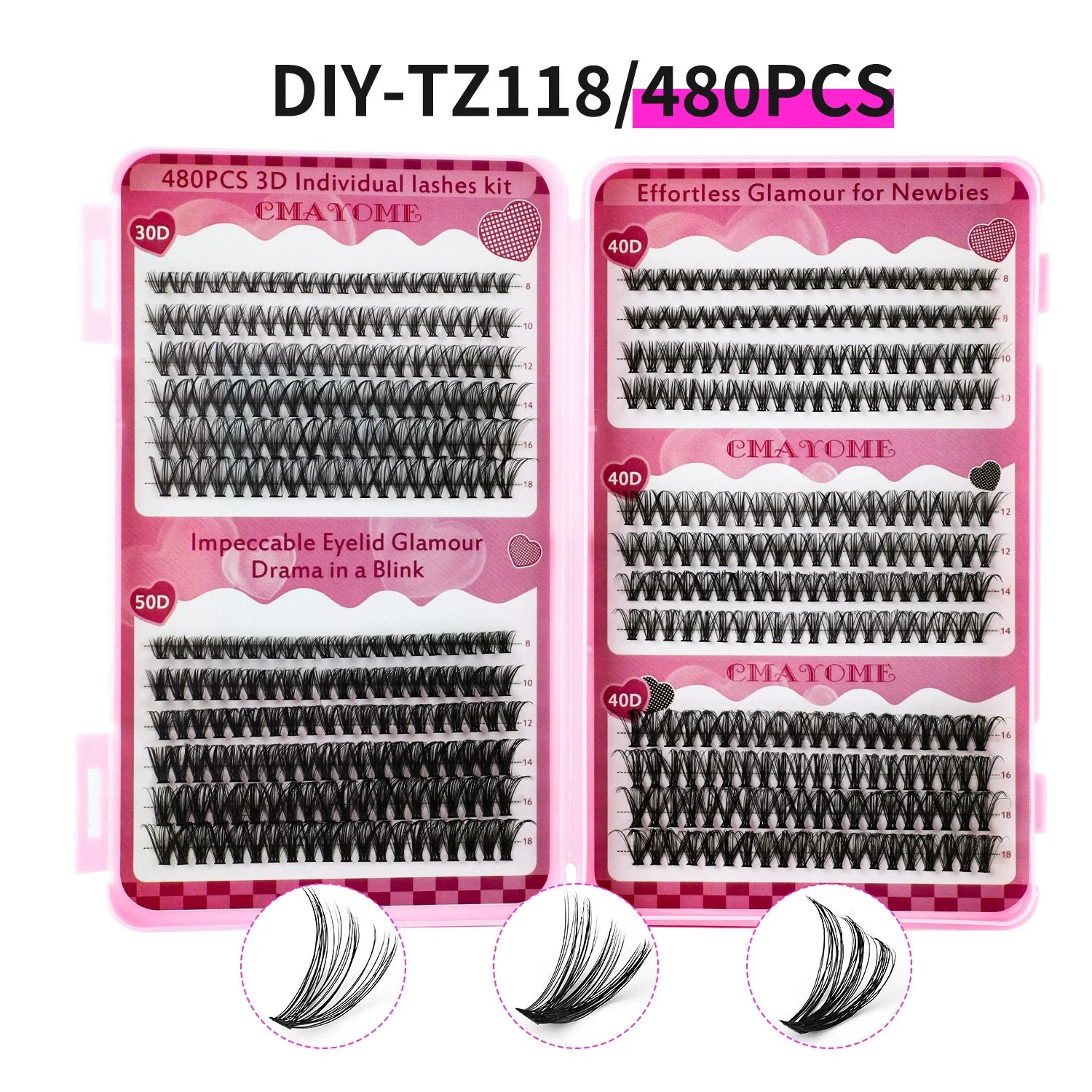 Extensions de cils individuelles, 600 pièces, épaisses et moelleuses, 30D/100D, longueur mixte, bricolage, pour une Application et un retrait faciles