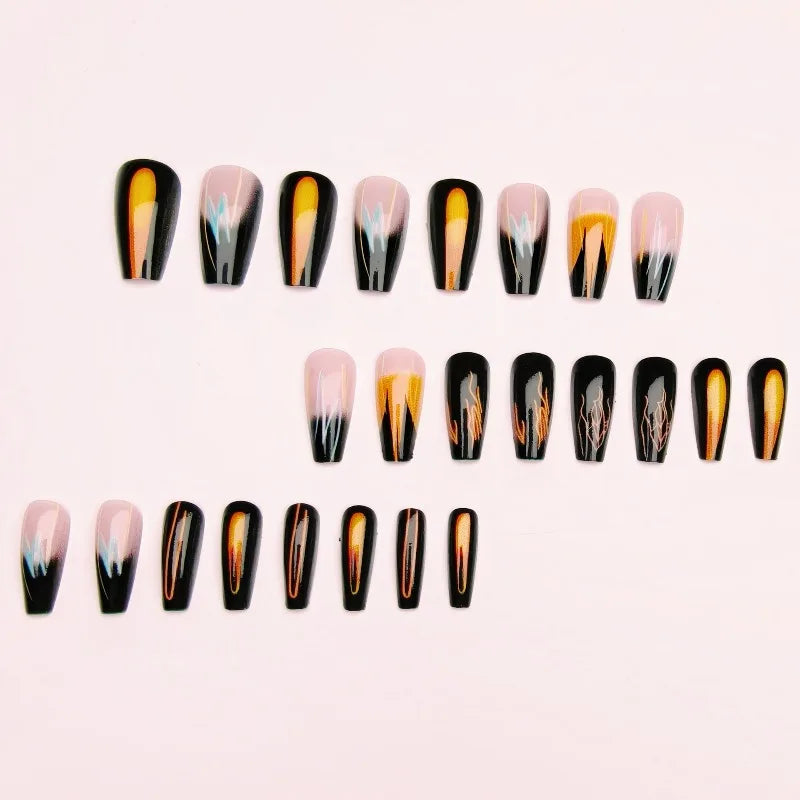 Faux ongles effet dégradé éclatant, texture unique à rayures dégradées, esthétique européenne tendance, patchs pré-finis prêts à poser, amovibles