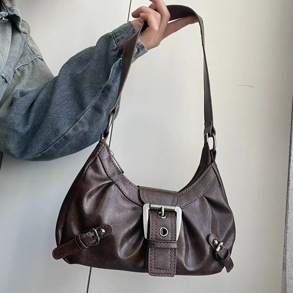 Sac à bandoulière en cuir vintage style Maillard rétro, petit sac tendance Y2K style Wasteland pour femme, collection Printemps 2026