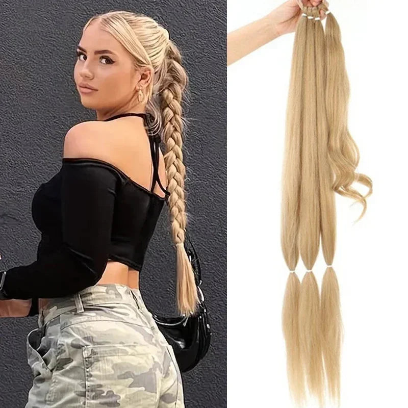 Queue de cheval tressée de 30 pouces avec tresses synthétiques blondes en caoutchouc à faire soi-même, fausse queue de cheval pour femmes, longues extensions tressées en queue de cheval