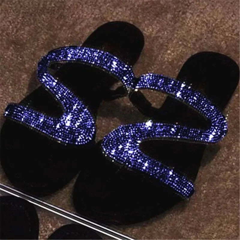 Pantoufles plates d'été pour femmes, tongs, sandales de plage en plein air, chaussures à paillettes, 2024