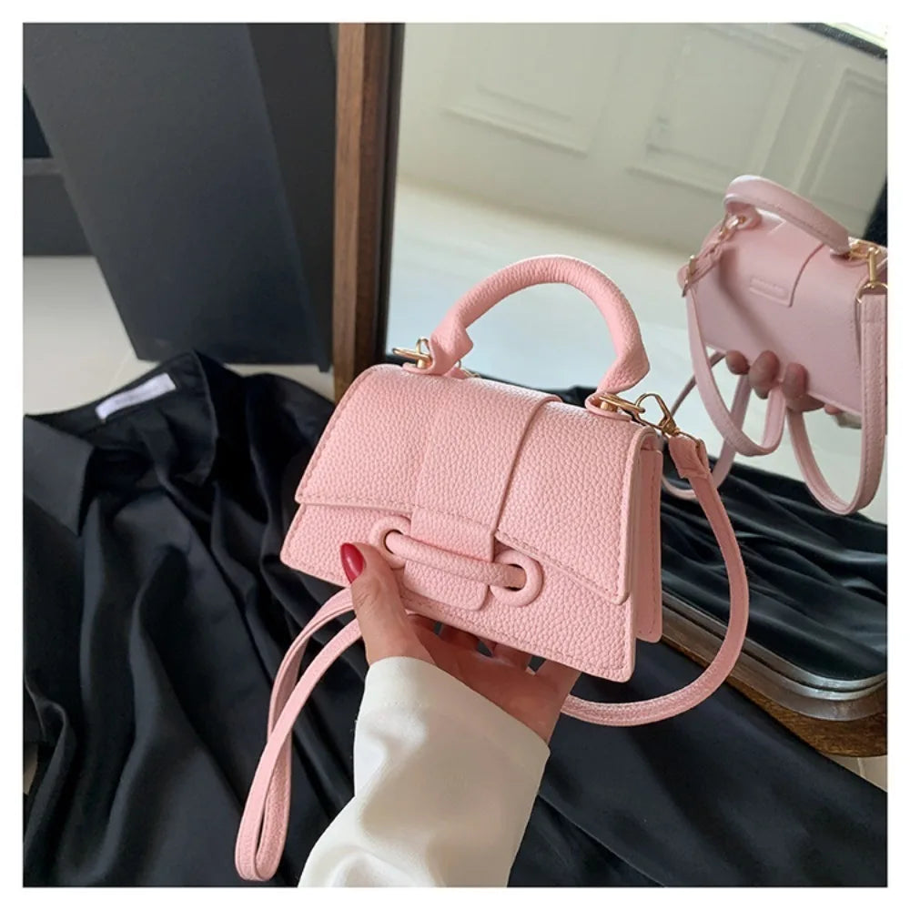 Sac en cuir PU de haute qualité, couleur unie, avec boucle, sac carré, sac bandoulière