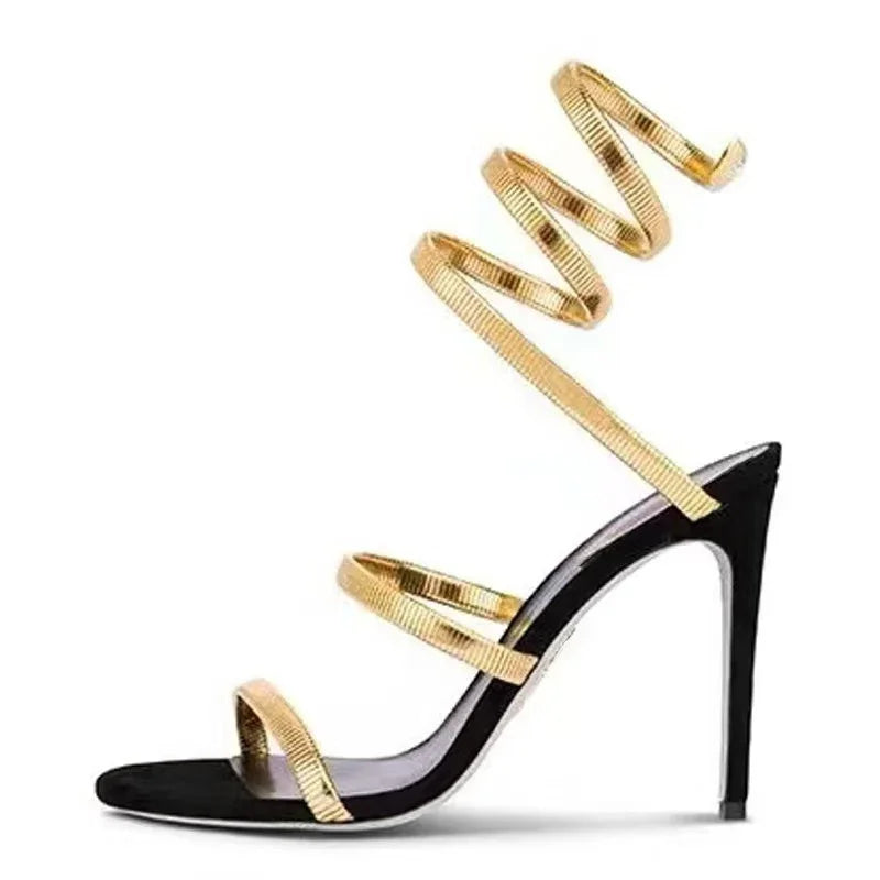 Eilyken-Sandales à bande étroite pour femmes, style de rue, sangle de rinçage, Parker ouvert, talons hauts fins, strip-teaseuse, chaussures de banquet sexy, été