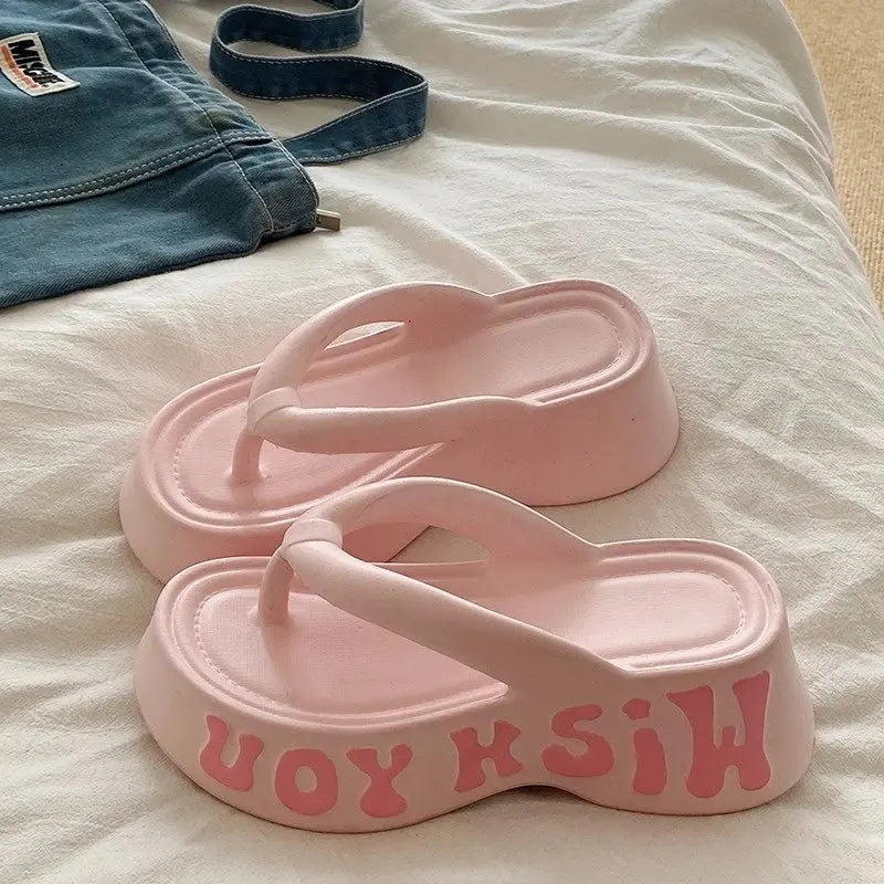 Sandales compensées antidérapantes pour femmes, nouvelle collection été 2026, en EVA, style claquettes de plage, avec lettres, simples et rehaussantes