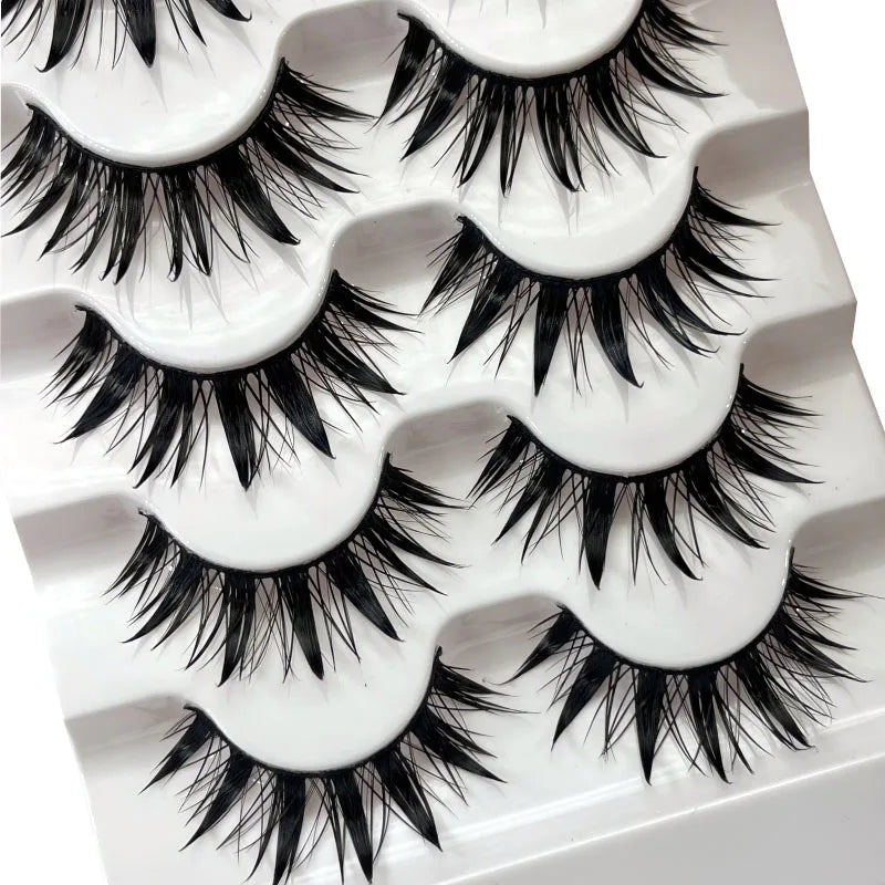 5 paires de faux cils effet mouillé, faux cils légers style maquillage thaïlandais, cils 3D stéréoscopiques effet manga, boucles démoniaques et cils bouclés