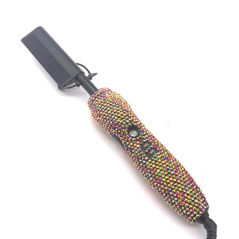 Peigne chaud 2 en 1 peigne chaud lisseur avec strass peigne chauffant électrique pente quente peigne chauffant lisseur cheveux outils