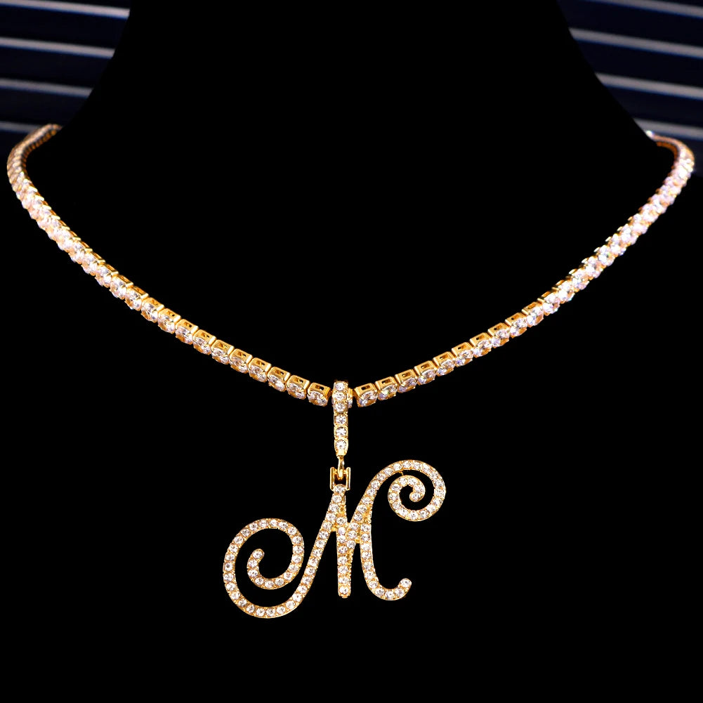 Collier pendentif lettre pour femme – initiale A à Z, chaîne style tennis avec zircons cubiques (CZ), choker luxueux “iced out”, bijou bling-bling cadeau