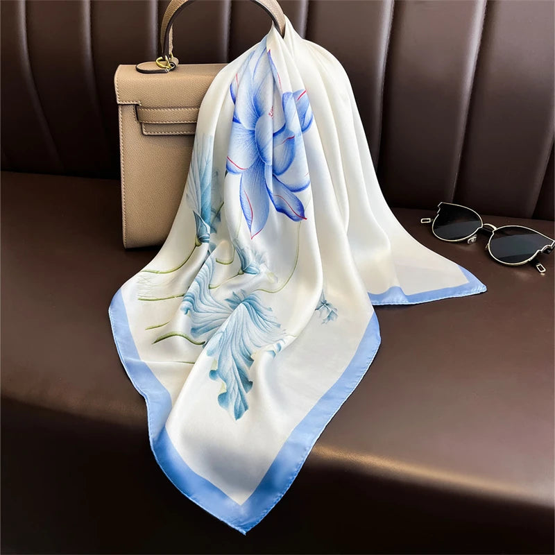 Écharpe Pashmina en soie imprimée pour femmes, châle carré, bandeau décoratif, Design de luxe, Bandana, nouvelle mode 70x70cm, 2026