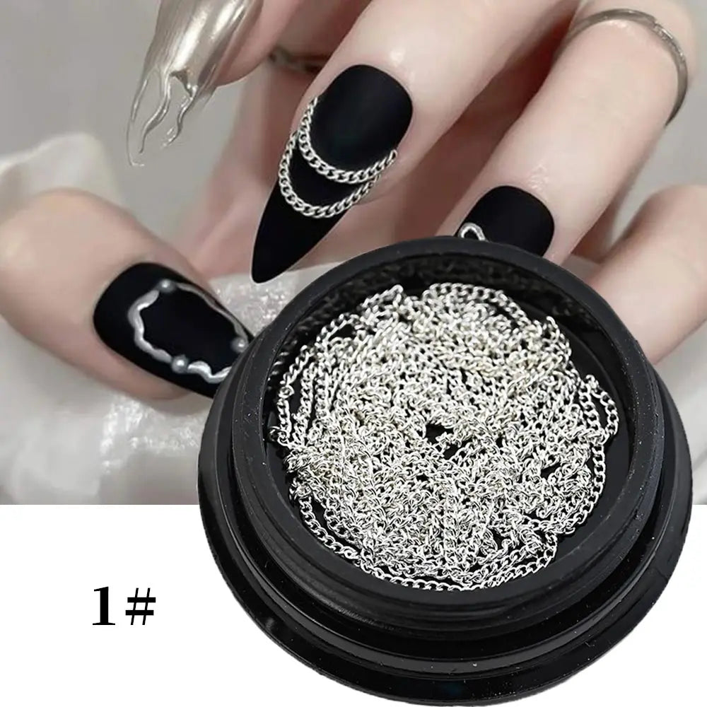 12 grilles de chaînes à ongles 3D en or, argent, gris foncé et rose, style gothique punk, breloques en métal pour nail art, chaînes en alliage, décorations pour manucure
