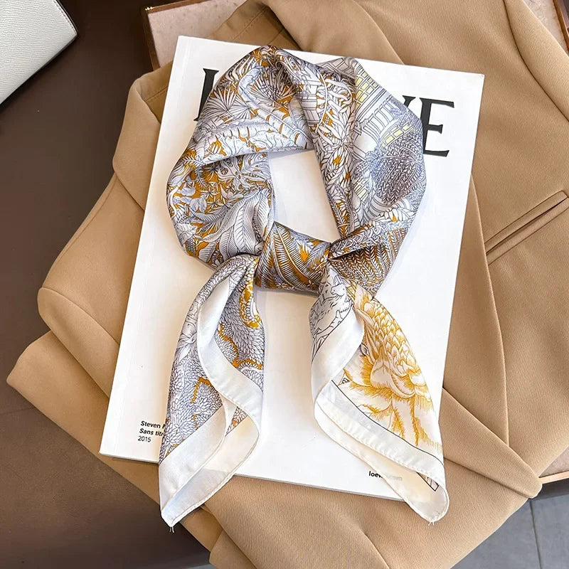 Écharpe Pashmina en soie imprimée pour femmes, châle carré, bandeau décoratif, Design de luxe, Bandana, nouvelle mode 70x70cm, 2026