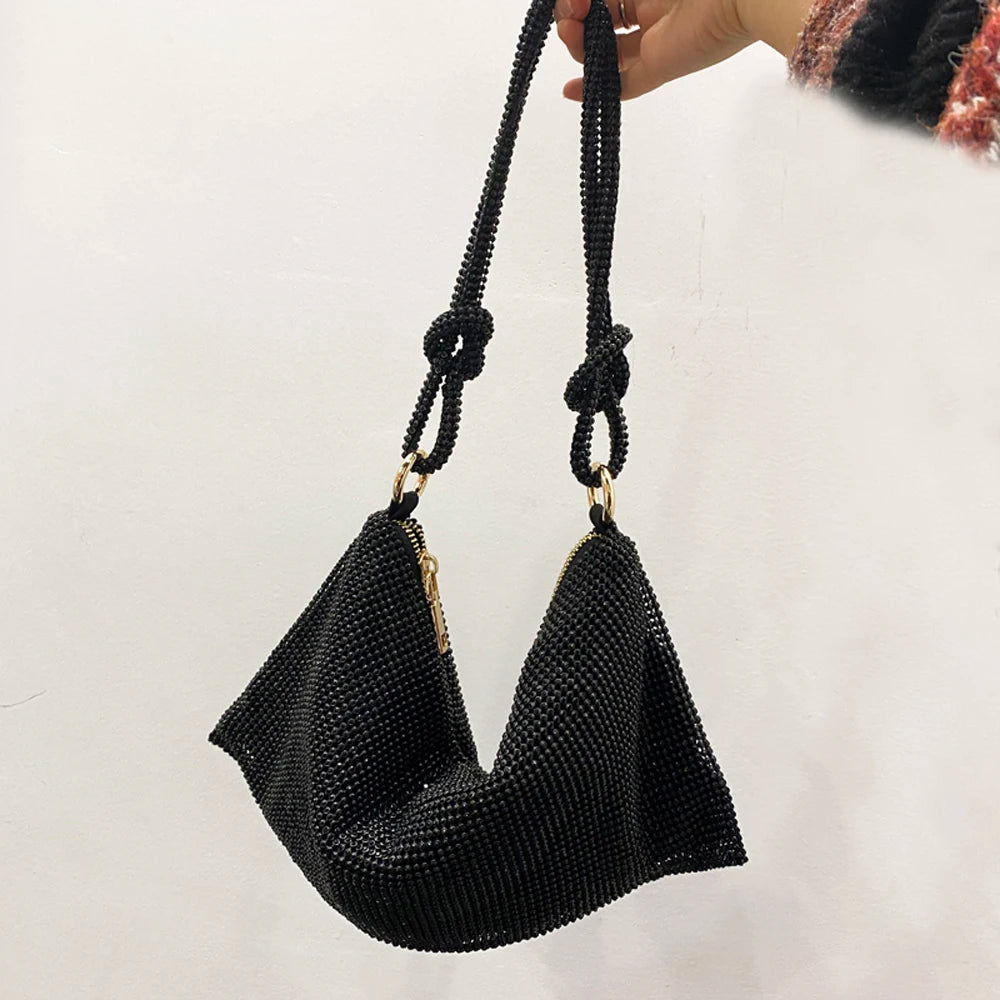 Sac à bandoulière type hobo de créateur de luxe, fait main, sac de soirée/clutch brillant avec strass, pochette en cristal, sac à main et sac hobo.