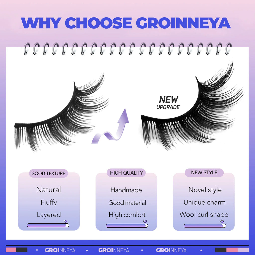GROINNEYA cils oeil de chat naturel 3D Faux vison doux Anime cils Cosplay volumé Extension de cils Faux cils maquillage