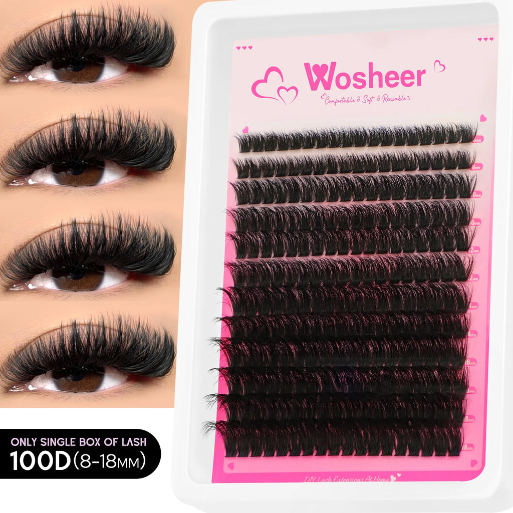 Kit de bouquets de faux cils – Extensions de cils individuelles en bouquets, effet volumineux et léger, plateau de tailles mixtes, avec colle et fixateur pour cils (Lash Bond & Seal) ainsi qu’une pince applicatrice incluse.