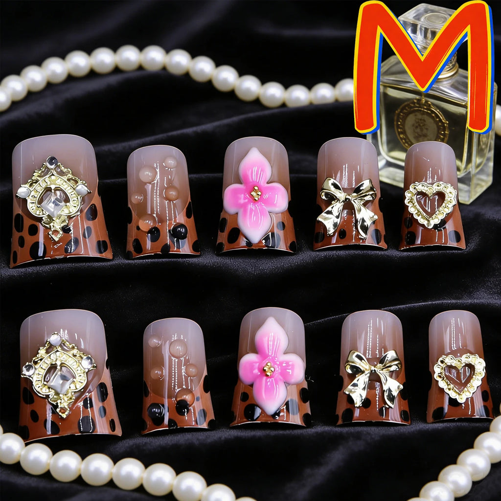 10 pièces diamant français pointu ongles courts carrés ongles nus faux ongles avec paillettes dorées diamant ongles imprimé léopard faux ongles