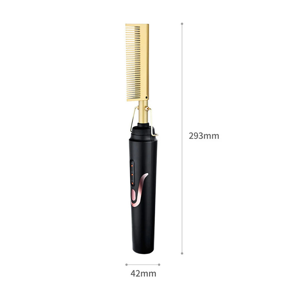 Brosse lissante électrique compacte et rechargeable, idéale pour lisser et discipliner les cheveux rapidement à la maison ou en déplacement.