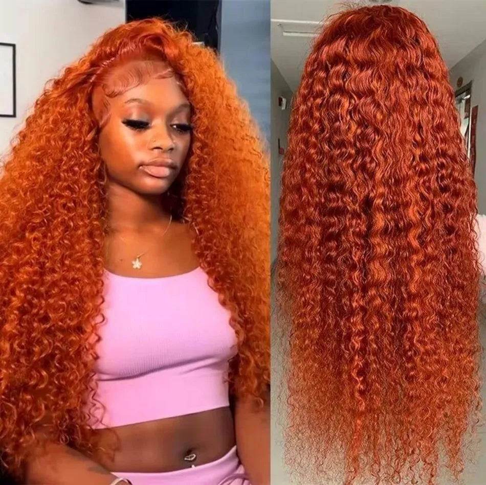 Perruques en cheveux humains ondulés profonds gingembre-orange, bouclées, avec dentelle frontale HD 13x6, effet vague d'eau, pré-plumées, brésiliennes, colorées, pour femmes