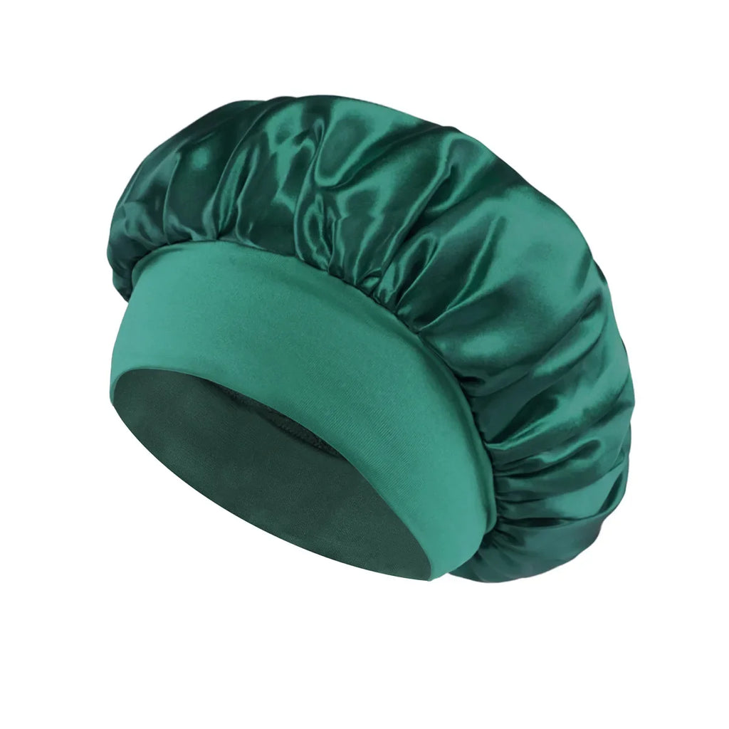 Bonnet en Satin pour femmes, pour dormir, soins capillaires, Bonnets en soie, solide, à larges bords, avec bande élastique souple