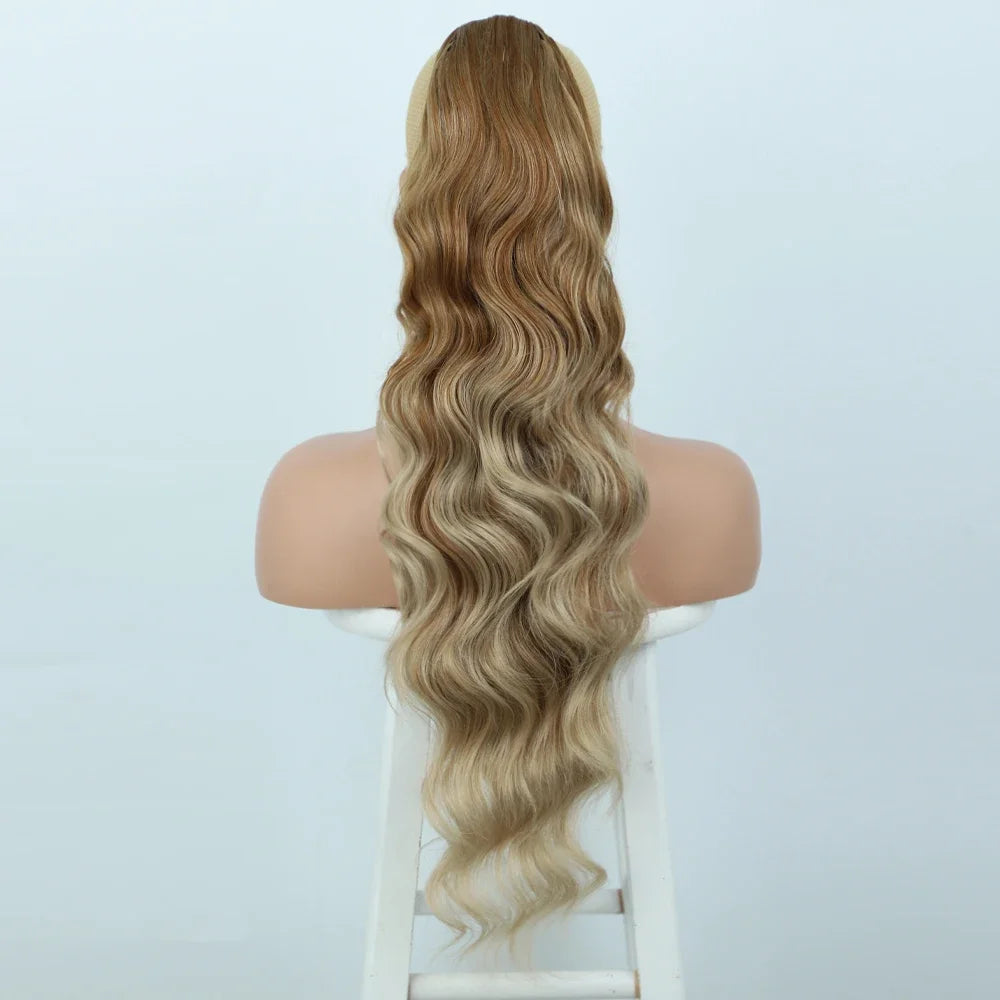 Extension de Cheveux Queue de Cheval Ondulée pour Femme, 24 Pouces, Longue Ondulation, Proximité Wstring, réinitialisation en Queue de Cheval Rouge, Fausse Queue de Cheval, Postiche