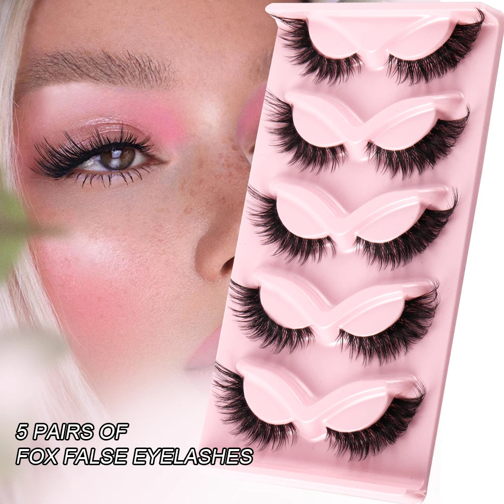 Faux-Cils en Faux Vison Naturel, Longs, Manga, Yeux Ailés, Accessoire de Maquillage, 5 Paires