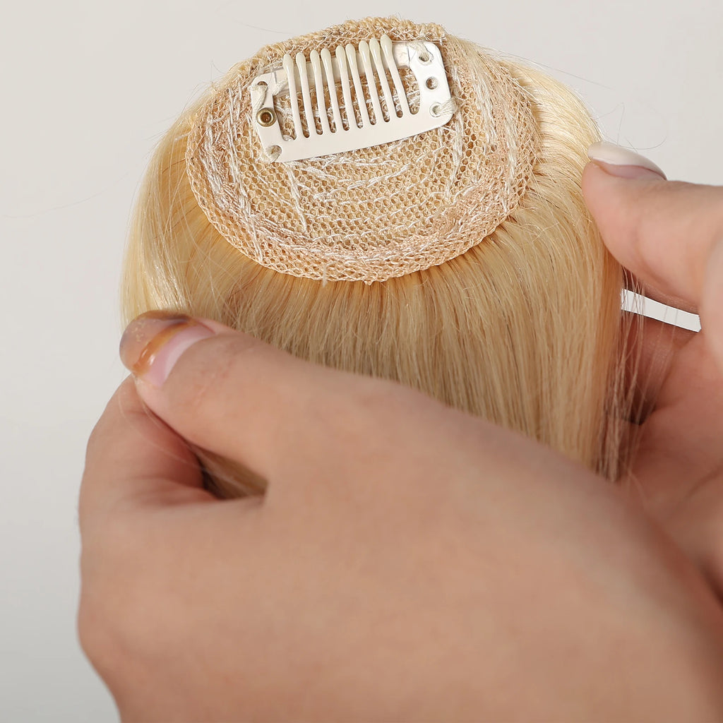 100% cheveux humains frange Clips dans Air frange frange postiche pour femmes platine blond Remy cheveux humains frange Extension de cheveux 4.5 pouces
