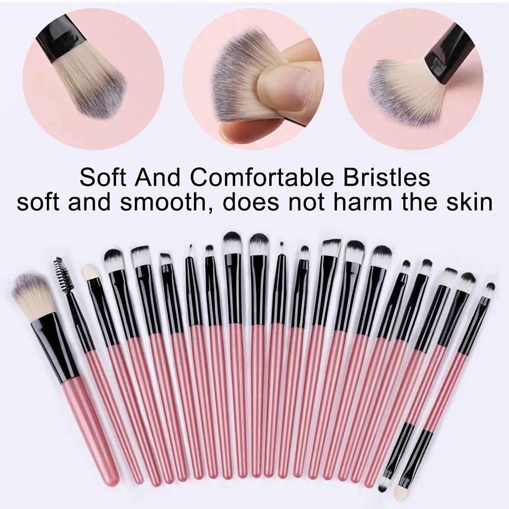 Ensemble de pinceaux de maquillage 20 pièces Kit de pinceaux doux et moelleux pour les yeux Ombre à paupières Fond de teint Poudre Enlumineur Mélange Outil de beauté Débutants
