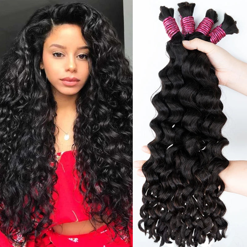 Cheveux indiens profonds lâches 100% vrais cheveux Remy en vrac non transformés sans trame bouclés Extensions de cheveux humains tissage cheveux pour les femmes tressage