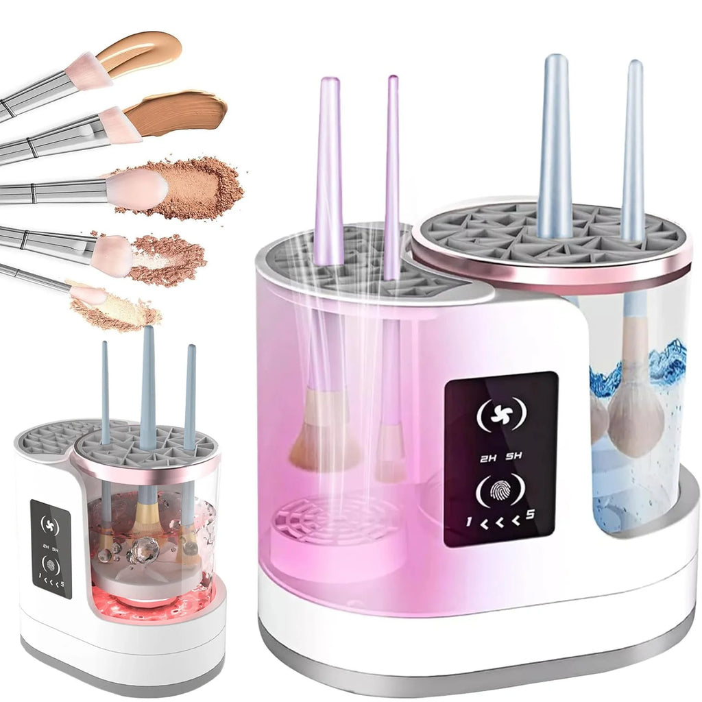Machine de nettoyage de pinceaux de maquillage électrique 3 en 1 avec séchoir à pinceaux de maquillage, support portable, outil de nettoyage automatique USB pour tous les types de pinceaux de maquillage, fards à paupière