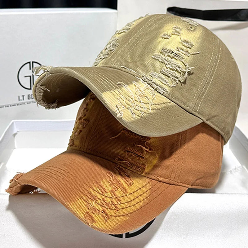 Nouveaux chapeaux de baseball à bords déchirés pour hommes et femmes, vieux casquettes à bord incurvé, ombre décontractée personnalisée, protection solaire d'extérieur, chapeaux Hip Hop