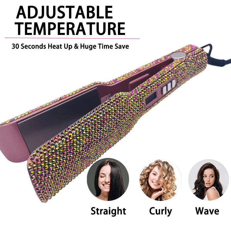 Fer à lisser Plancha Para Cabello 2 pouces fer plat avec strass professionnel titane fer à lisser chauffage 480 ℉