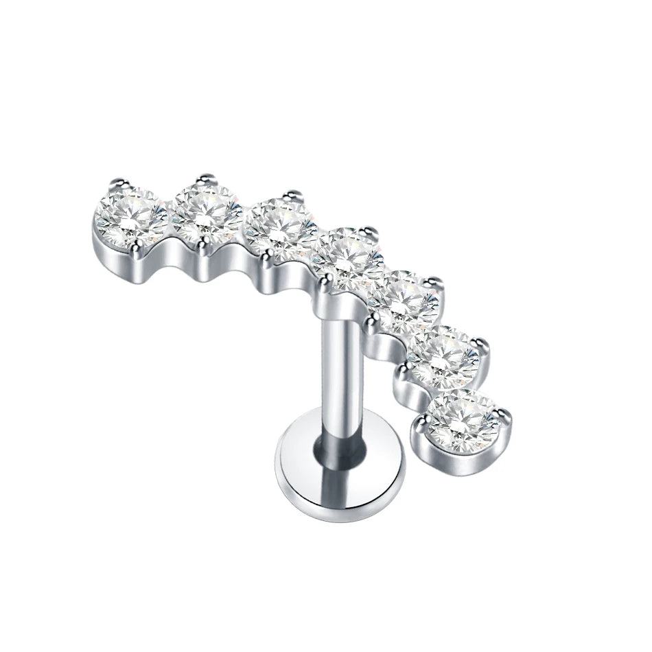 Boucle d'oreille en titane G23, Labret, Tragus, clou, filetage interne, anneaux à lèvres en Zircon, Cartilage Helix, Piercing, bijoux pour le corps, 16G, 1 pièce