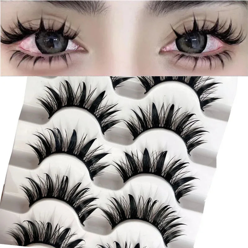 5 paires de faux cils effet mouillé, faux cils légers style maquillage thaïlandais, cils 3D stéréoscopiques effet manga, boucles démoniaques et cils bouclés