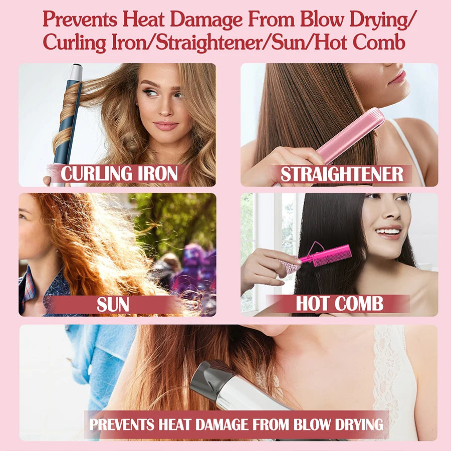 LOCKMIO Spray de protection thermique hydratant et nourrissant pour protéger les cheveux, réparation des dommages causés par la chaleur, revitalisant Anti-frisottis, produit de soins capillaires